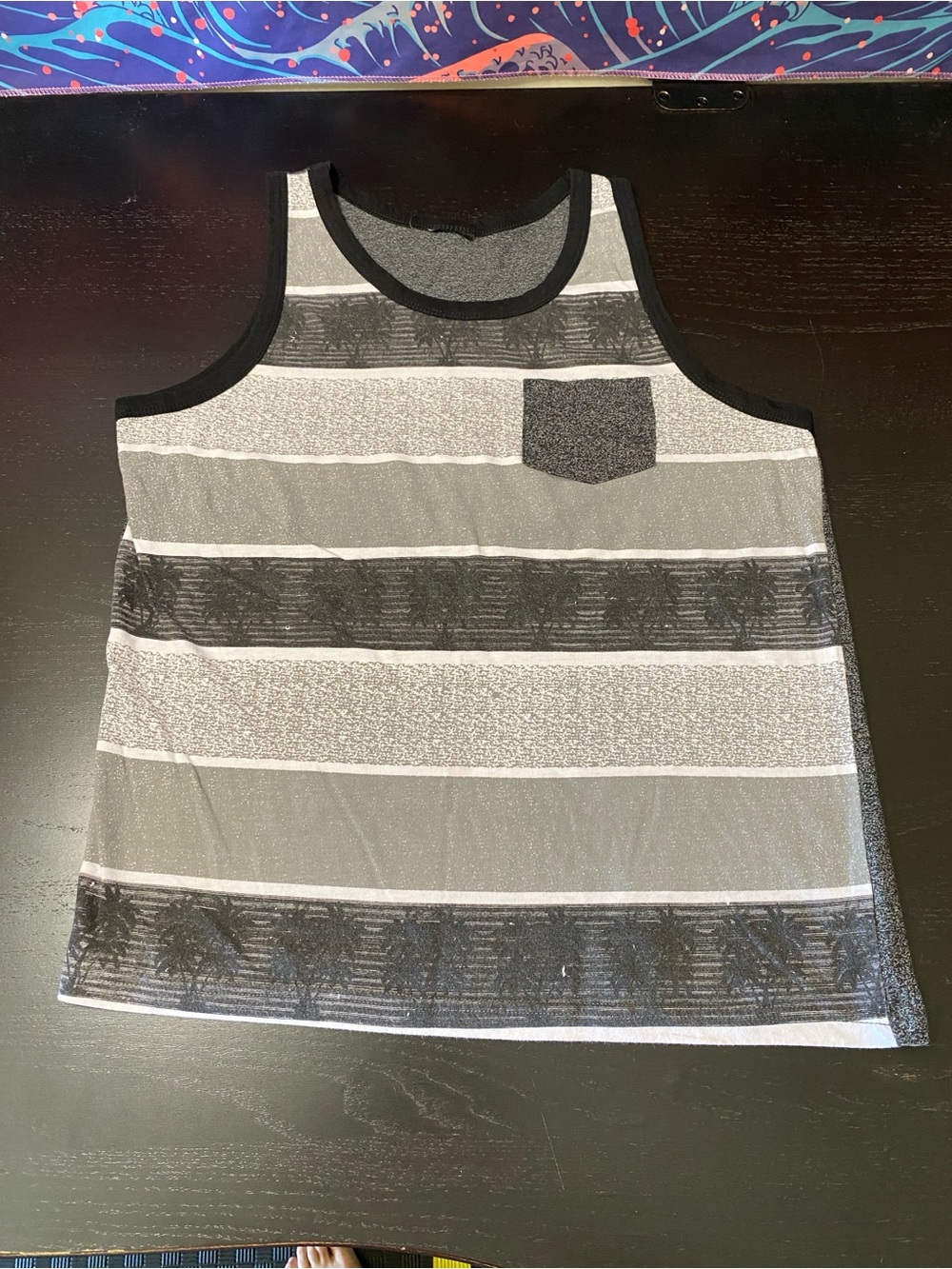 Black & Gray Striped Tank Top with Pocket